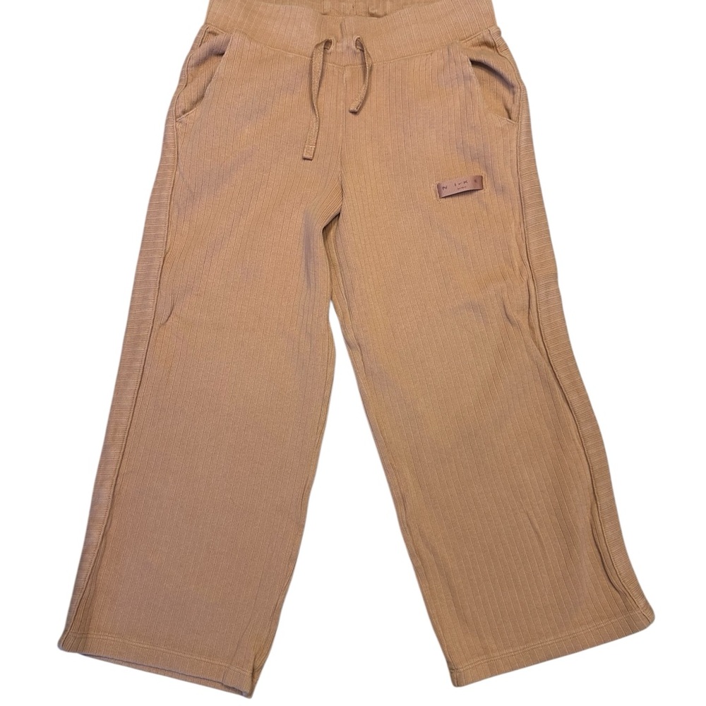 Nike Ribbed Cropped Lounge Clay Wide Leg Drawstring Athleisure S DQ3541-212